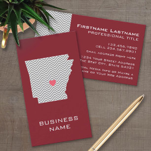 Visite Carte de l'état de l'Arkansas avec le coeur rouge 