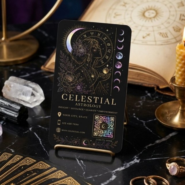 Visite Carte de Luxe Astrologie Céleste Noir Or QR  (Créateur téléchargé)