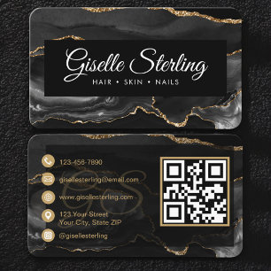 Visite Carte de luxe en agate or noir avec QR code