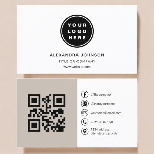 Visite Carte de médias sociaux avec code QR Taupe Neutre