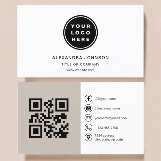 Visite Carte de médias sociaux avec code QR Taupe Neutre (Créateur téléchargé)