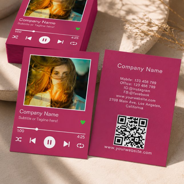 Visite Carte de musique QR Code Rose Moderne Photo de cha (Créateur téléchargé)