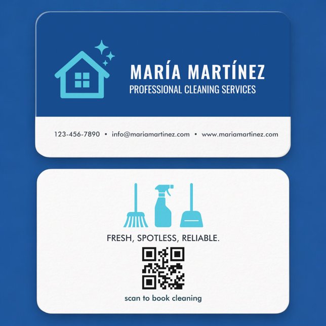 Visite Carte de nettoyage de maison code QR bleu (Créateur téléchargé)