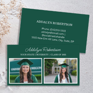 Visite Carte de nom de diplômé Photo Vert Blanc 2