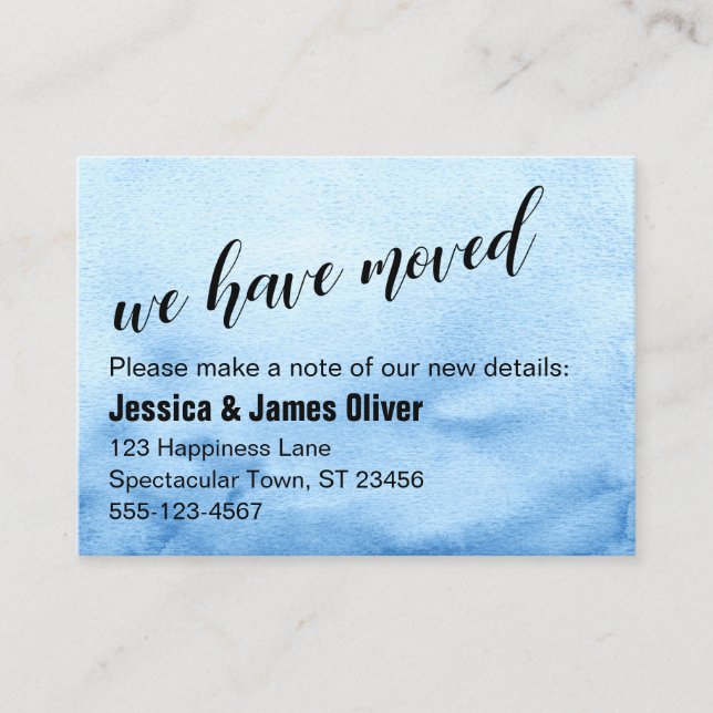 Visite Carte de notification « Aquarelle ombrée bleue » (Devant)