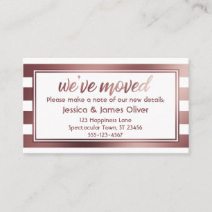 Visite Carte de notification Rose Gold & Rayures Blanches