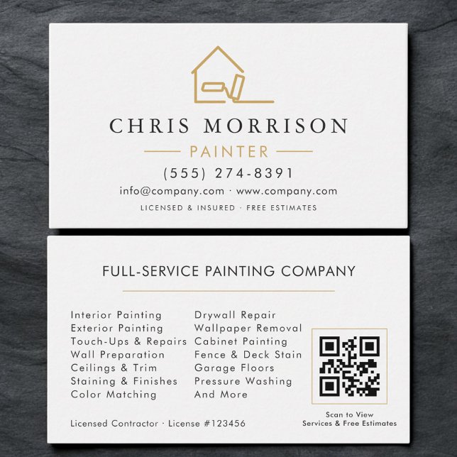 Visite Carte de peintre en bâtiment Blanc Or Code QR (Créateur téléchargé)