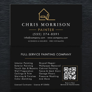 Visite Carte de peintre en bâtiment Code QR noir or
