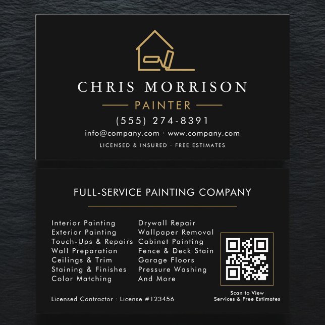 Visite Carte de peintre en bâtiment Code QR noir or (Créateur téléchargé)