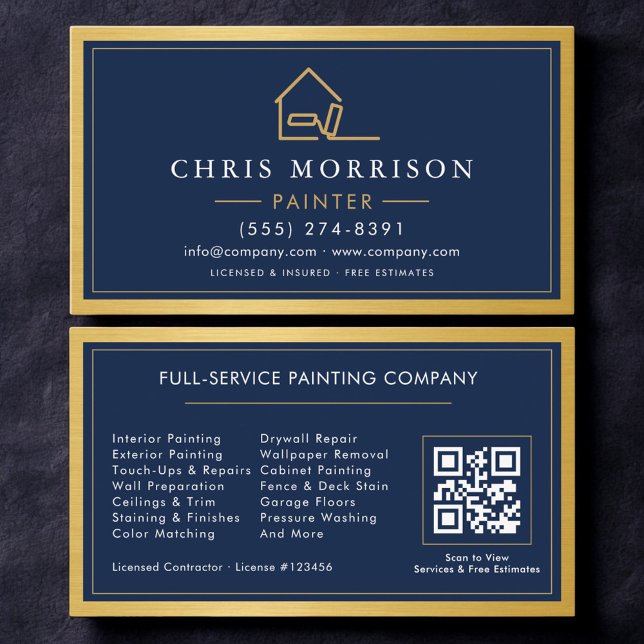 Visite Carte de peintre en bâtiment Code QR Or Bleu Peint (Créateur téléchargé)