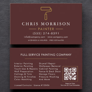Visite Carte de peintre moderne Bourgogne Or QR Code