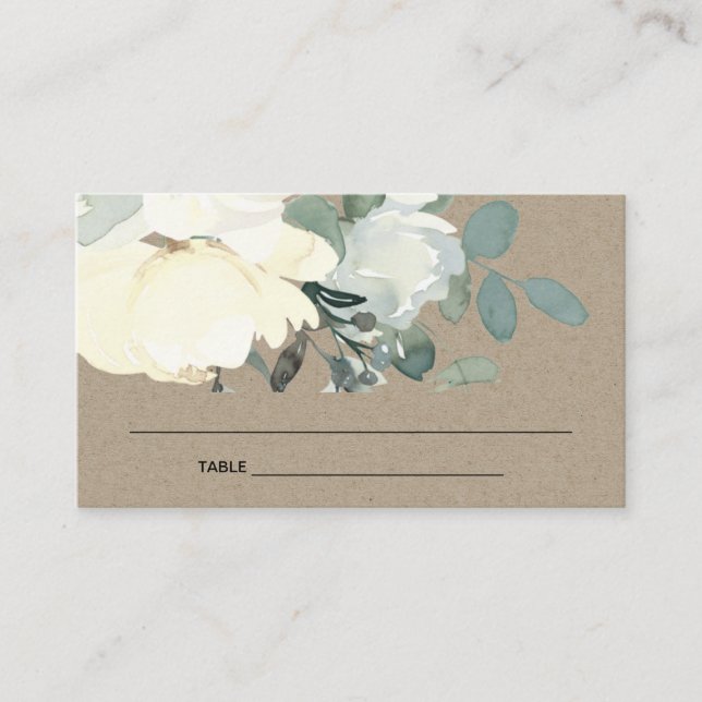 VISITE CARTE DE PLACE BABY SHOWER FLORAL BLANC KRAFT IVOR (Devant)