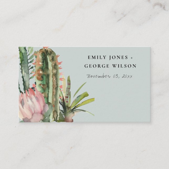 VISITE CARTE DE PLACE MARIAGE GRAY ROSE FLORAL DESERT (Devant)