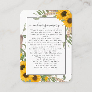 Visite Carte de poème commémorative Sunflower Photo Funer