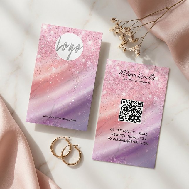 Visite Carte de présentation de bijoux à dégradé rose élé (#jewelrypackaging #earringdisplay #smallbusinessbranding #pinkdesign #femininebranding #handmadejewe)