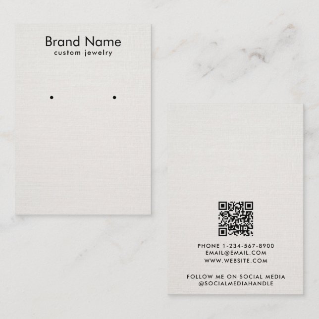 Visite Carte de présentation de bijoux en lin beige minim (Devant / Derrière)