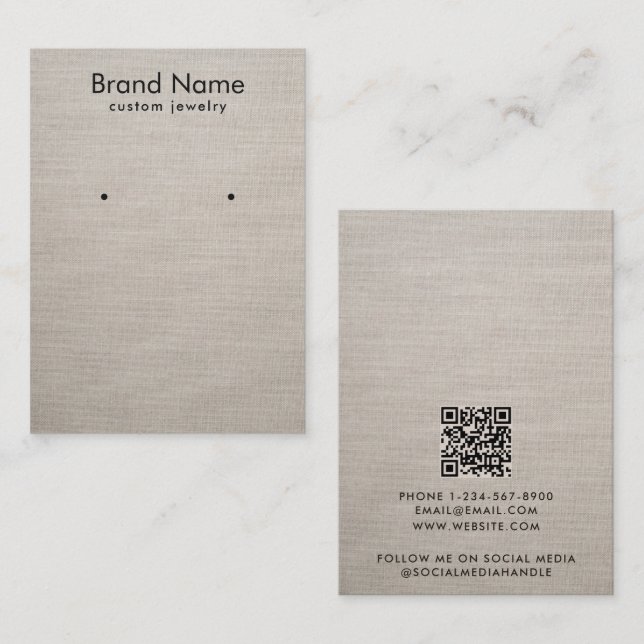 Visite Carte de présentation de bijoux en lin beige minim (Devant / Derrière)