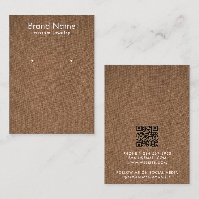 Visite Carte de présentation de bijoux en lin marron mini (Devant / Derrière)