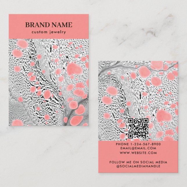 Visite Carte de présentation de bijoux en marbre rose noi (Devant / Derrière)
