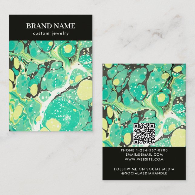 Visite Carte de présentation de bijoux en marbre vert jau (Devant / Derrière)