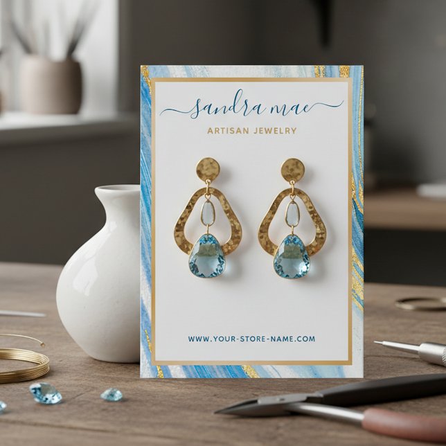 Visite Carte de Présentation de Bijoux Marbrée Bleu Turqu (Créateur téléchargé)