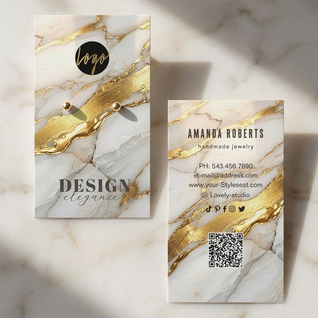 Visite Carte de Présentation de Boucles d'Oreilles en Mar (#earringsdisplaycard #jewelrypackaging #luxuryjewelry #marbleandgold #jewelrybranding #earringholder)