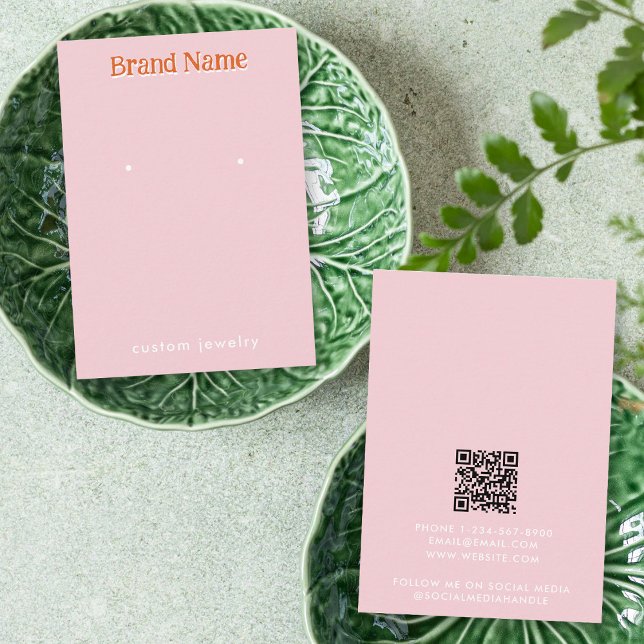Visite Carte de Présentation de Boucles d'Oreilles Rose O (Modern Pink Orange Earrings Jewelry Display Card)