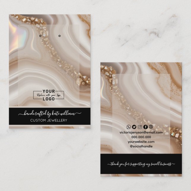 Visite Carte de présentation en agate beige avec VOTRE LO (Devant / Derrière)