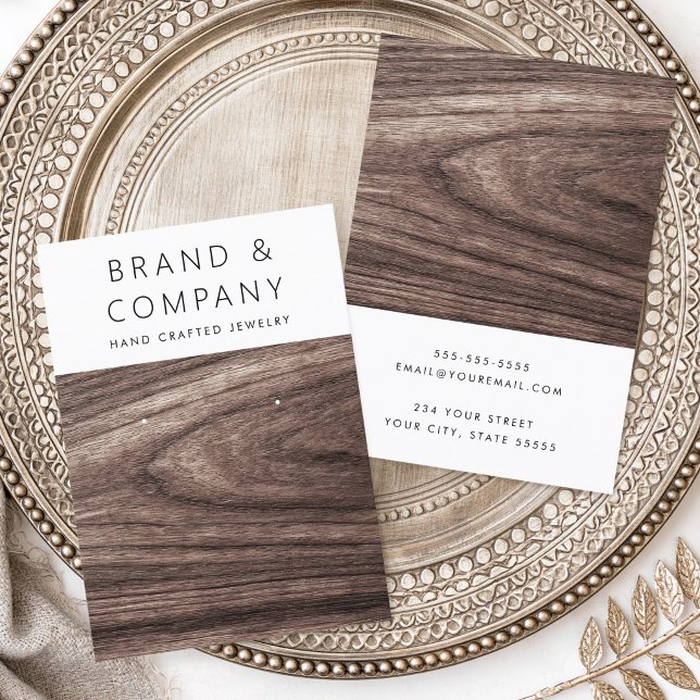 Visite Carte de présentation pour boucles d'oreilles en b (Elegant dark brown wood grain earring card)