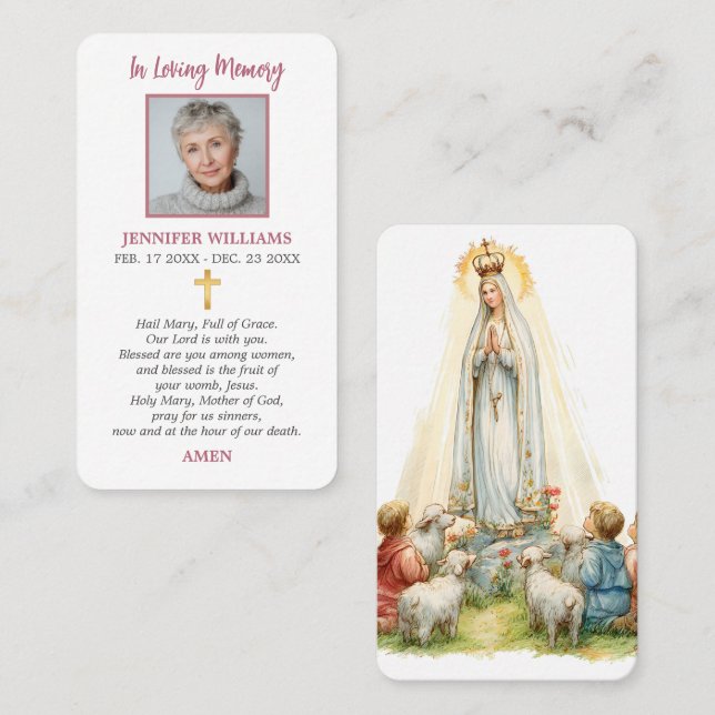 Visite Carte de prière Apparition de Notre-Dame de Fatima (Devant / Derrière)