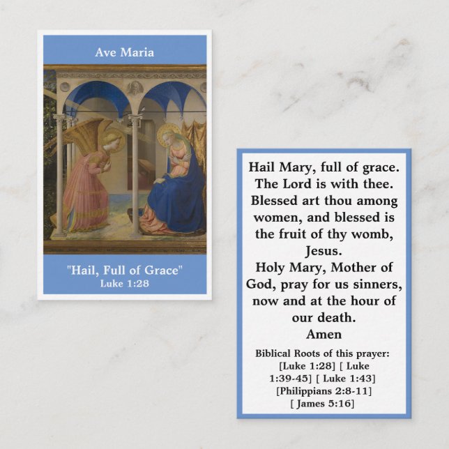 Visite Carte de prière Ave Maria Hail Mary (Devant / Derrière)
