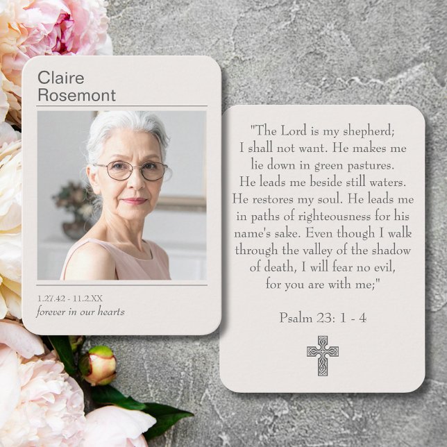 Visite Carte de prière avec croix funéraire et photo mode (Modern Photo Funeral Cross Psalm 23 Prayer Card
)