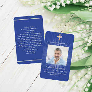Visite Carte de prière bleu marine photo cross funeral