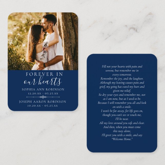 Visite Carte de prière bleue photo mémorielle Double Join (Devant / Derrière)