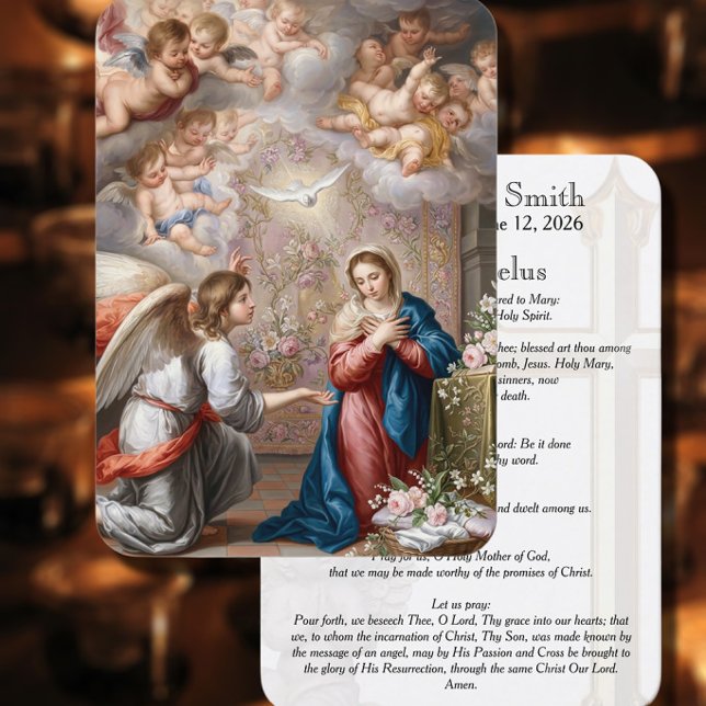 Visite Carte de prière catholique de l'Annonciation de Ma (Bring peace and comfort to family and friends with this elegant Catholic angel memorial prayer card)