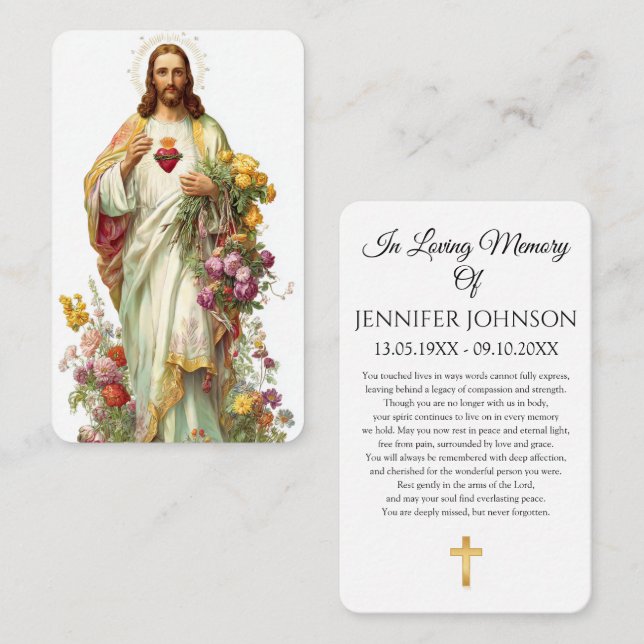 Visite Carte de prière catholique du Sacré-Cœur de Jésus  (Devant / Derrière)