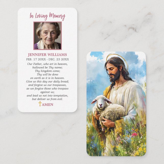Visite Carte de prière catholique Jésus Bon Pasteur  (Devant / Derrière)