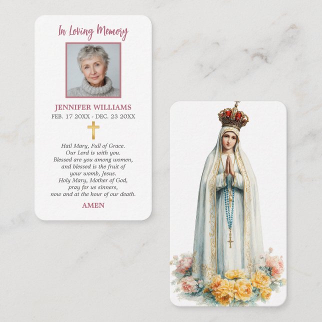 Visite Carte de prière catholique Notre-Dame de Fatima  (Devant / Derrière)