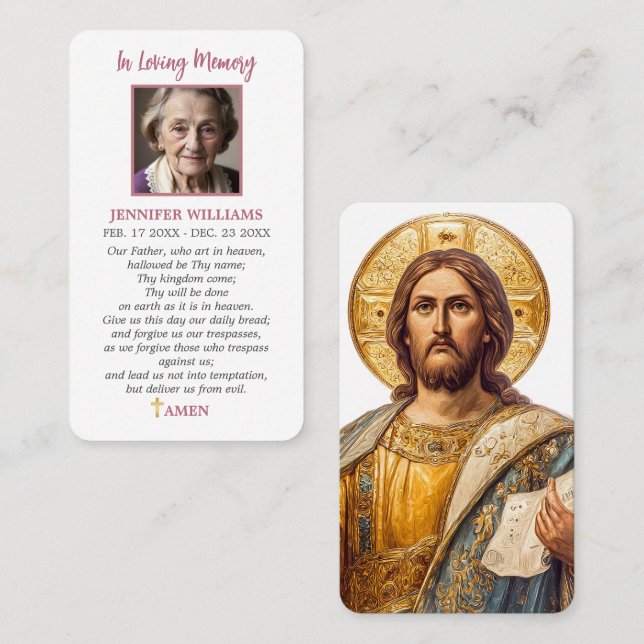 Visite Carte de prière Christ Pantocrator La prière du Se (Devant / Derrière)