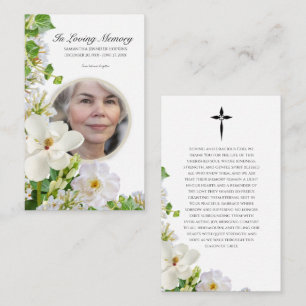 Visite Carte de prière commémorative avec fleurs blanches