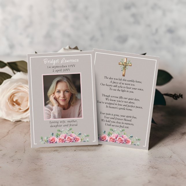 Visite Carte de prière commémorative avec roses roses et  (Créateur téléchargé)