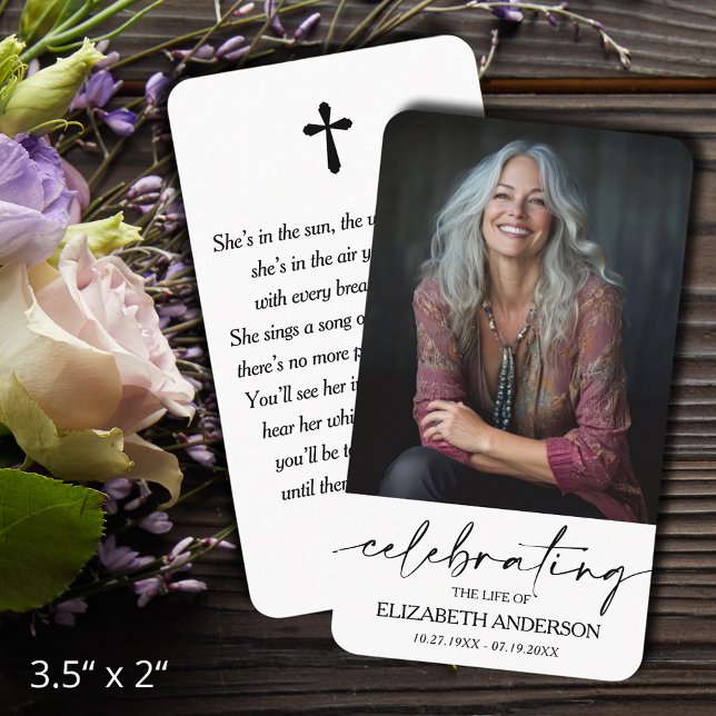 Visite Carte de prière commémorative de funérailles moder (Celebration of Life funeral memorial photo prayer cards - bookmarks, default size 3.5" x 2" )