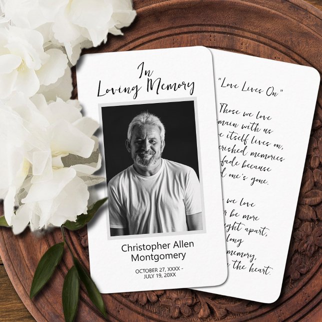 Visite Carte de prière commémorative de la photo funérair (Simple funeral memorial photo prayer cards with a cross and poem on the back (can be changed))