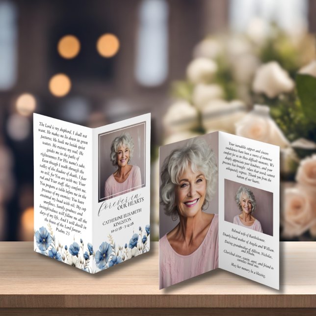 Visite Carte de prière commémorative Dusty Bleu Blanc Pli (Créateur téléchargé)