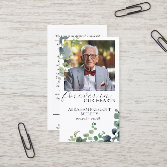 Visite Carte de prière commémorative Eucalyptus (Devant/Arrière en situation)