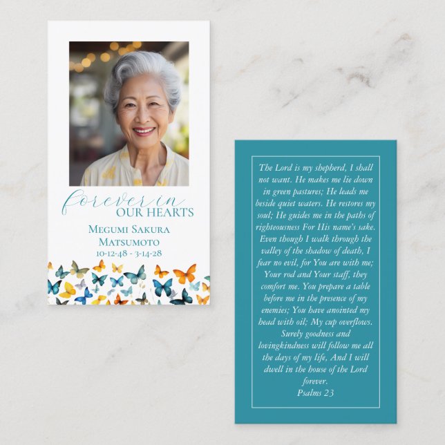 Visite Carte de prière commémorative papillon - Retour Tu (Devant / Derrière)