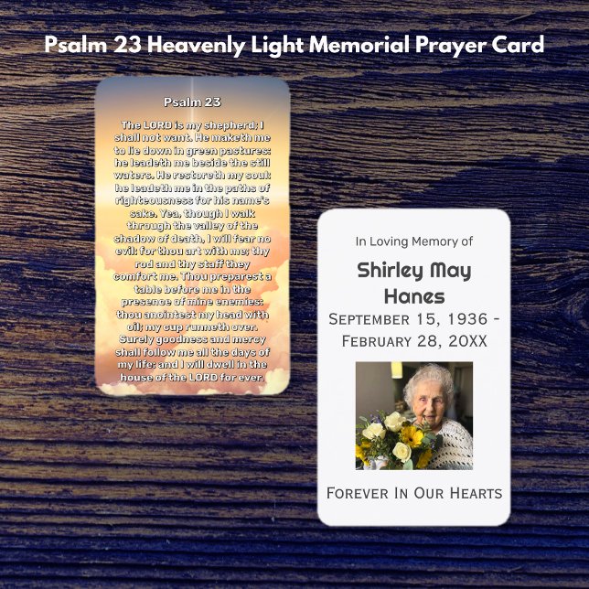 Visite Carte de prière commémorative Psaume 23 Lumière Cé (Psalm 23 Heavenly Light Memorial Prayer Card)