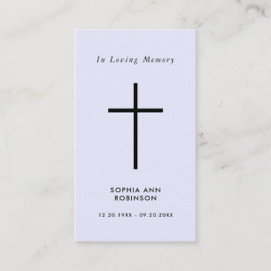 Visite Carte de prière commémorative simple croix lavande