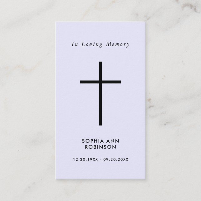Visite Carte de prière commémorative simple croix lavande (Devant)