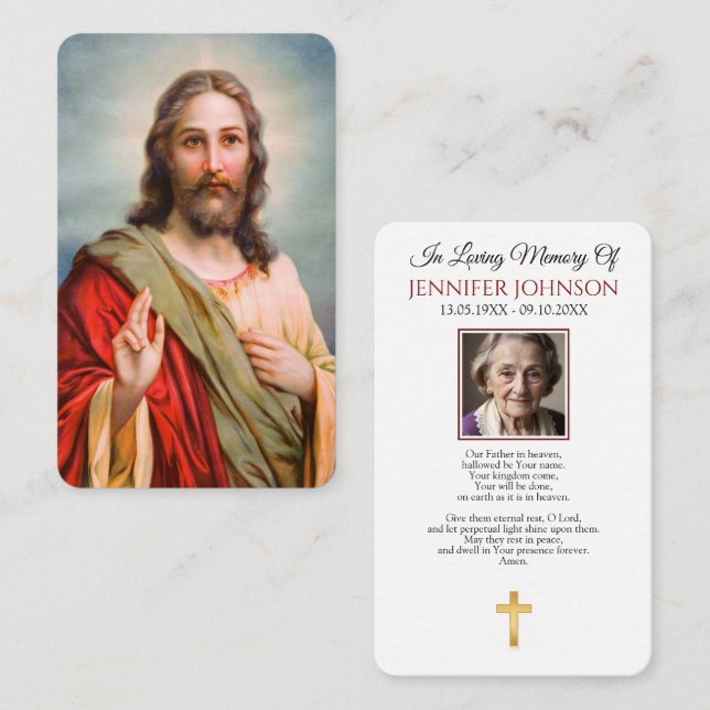 Visite Carte de prière de deuil funéraire Mémorial Jésus  (Devant / Derrière)